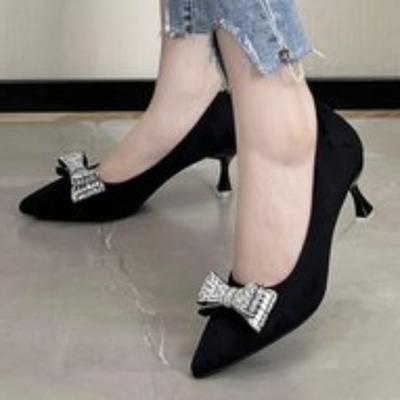 Shoes for Women Spring Slip On Women's Pumps Solid Color Pointed Toe Flock Sequins Shallow Mouth Full Quality High Heels