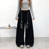 Washed Cotton Overalls Women's Autumn New High-waisted Design Lace-up Retro Drape Wide-leg Pants