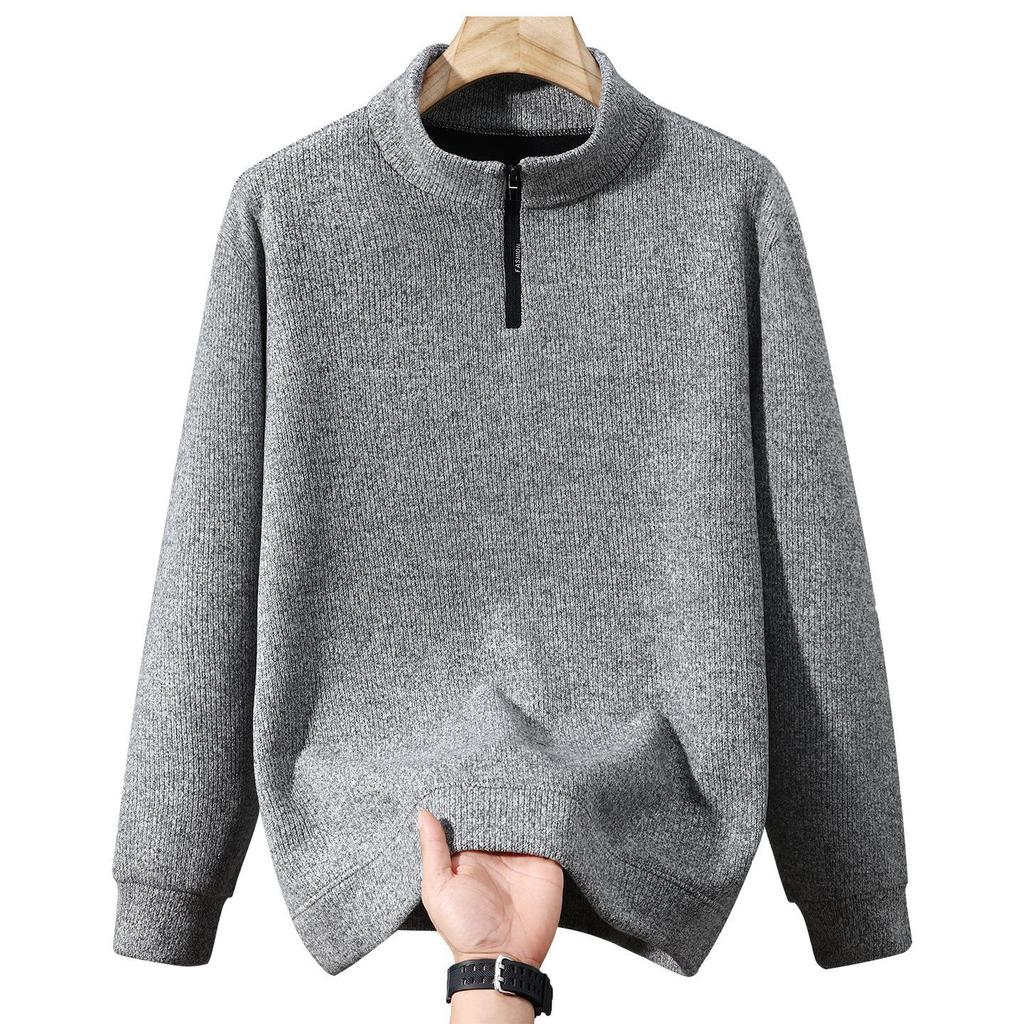Hanorac cu fermoar pentru bărbați, mărime mare, căptușit cu fleece, mânecă lungă îngroșată, croială casual largă pentru toamnă/iarnă.