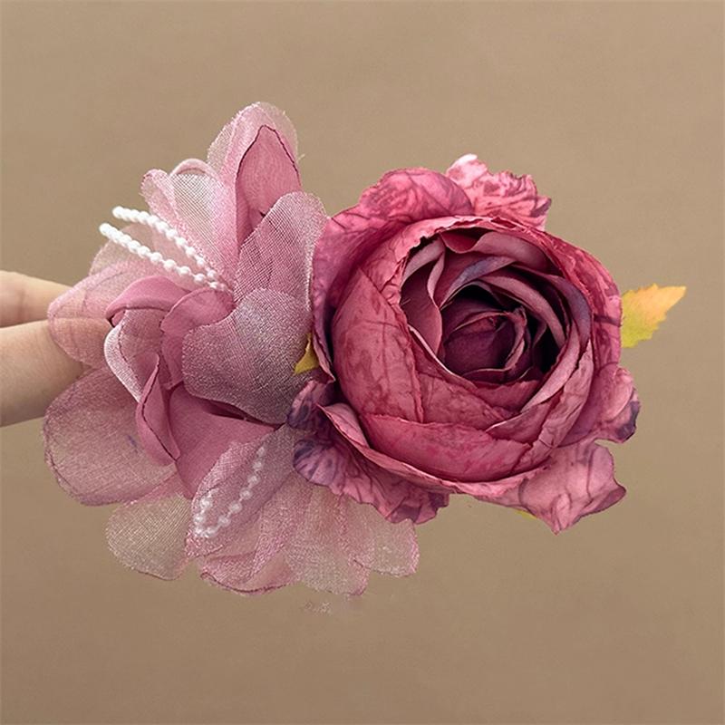Rose Pink Threedimensional Flower Hair Clip Fairy Gentle Styling Hair Accessories Dating Parties Daily Wear Decoration Clip