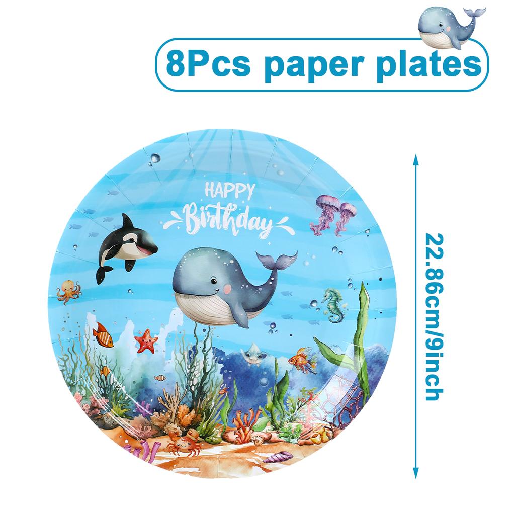 Ocean Animal Disposable Tableware Tablecloth Background Candy Bags Birthday Party Decor Kids Gift Under The Sea Party BabyShower