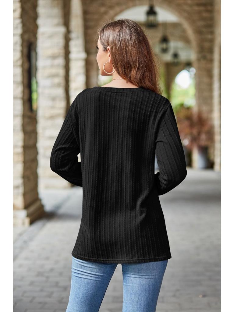 2024 Autumn Winter New Women Long Sleeve T-shirts Ladies Fashion Buttons V-neck Knitted Tee Shirt Female Solid Color Casual Tops