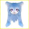 Cute Plush Furry Full Head Cat Mask Long Fur Big Heart Shaped Eyes Cosplay Costume Prop For Carnival Party Anime Role Play Coser