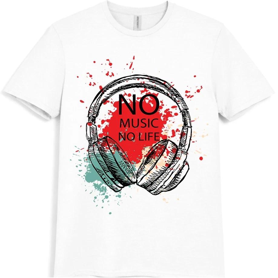Headphones Graphic T Shirt No Music No Life DJ Music Lover Streetwear Design Tee XXL