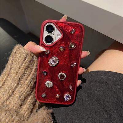 Fashion Luxury Glitter Rhinestone Diamand Phone Case For iPhone 17 16 Pro Max 15 13 14 12 11 Red Silicone Back Cover