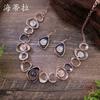 New Color Painting Oil Hollow Flower Earrings Necklace Set, Women's Fashion High-end Flower Necklace