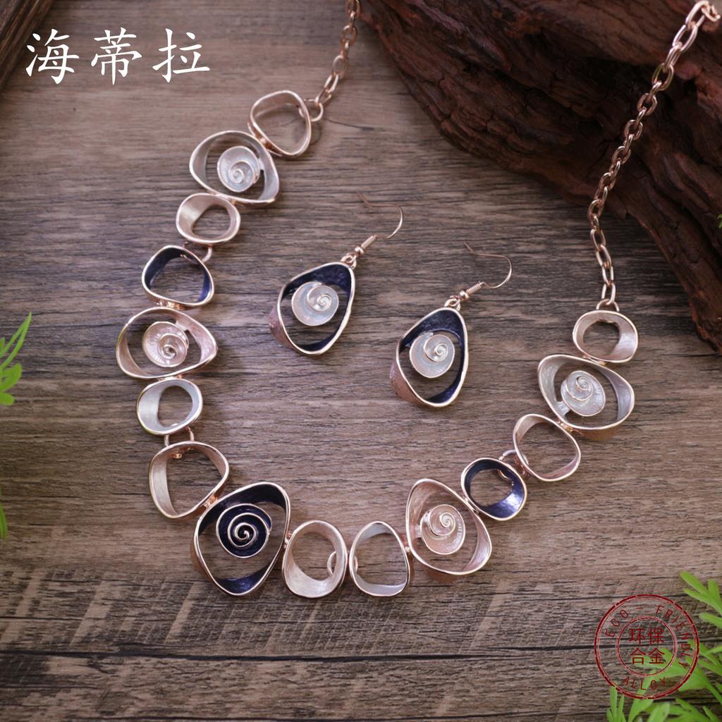 New Color Painting Oil Hollow Flower Earrings Necklace Set, Women's Fashion High-end Flower Necklace