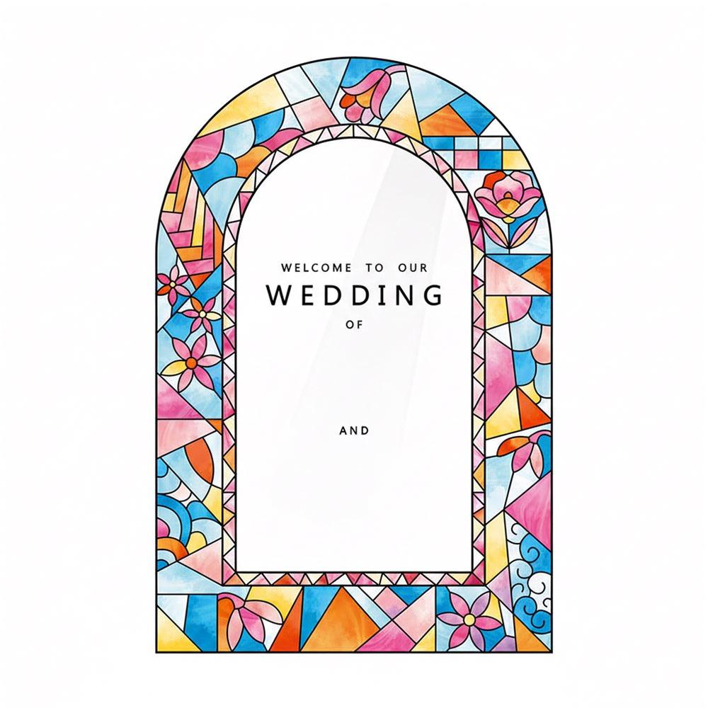 

Multicolor Wedding Welcome Sign Flower Pattern Acrylic DIY Welcome Board Wedding Ornament Rectangle Arch L
