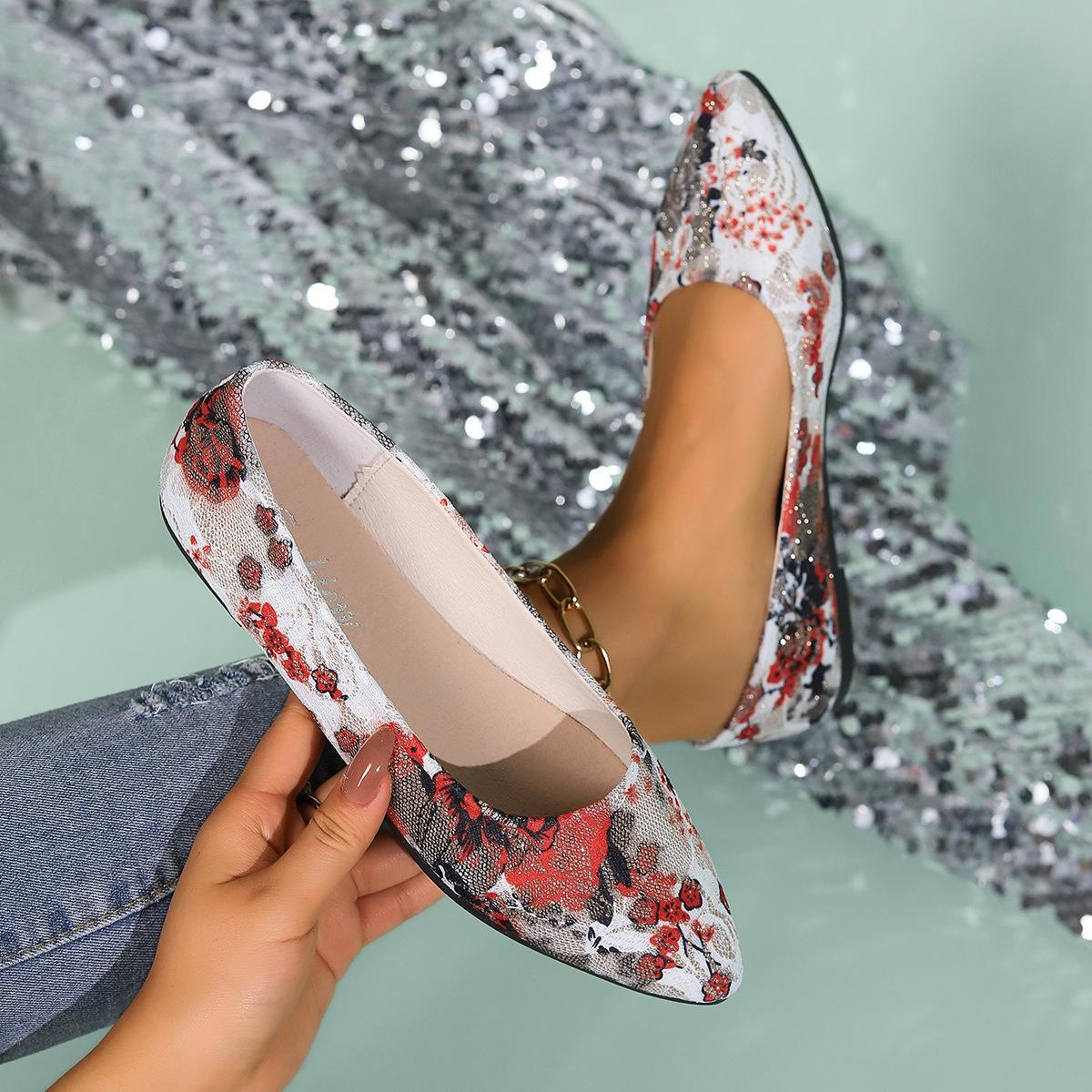 

2025 обувь с этническим принтом, женские новые весенние туфли на мягкой подошве, женские туфли на плоской подошве большого размера 35-42 42 красный