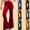 Women's Ladies Gold Velvet Trousers Straight Trousers Elastic Waist Casual Pants