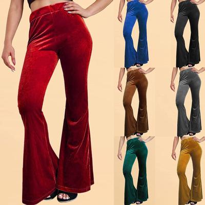 Women's Ladies Gold Velvet Trousers Straight Trousers Elastic Waist Casual Pants