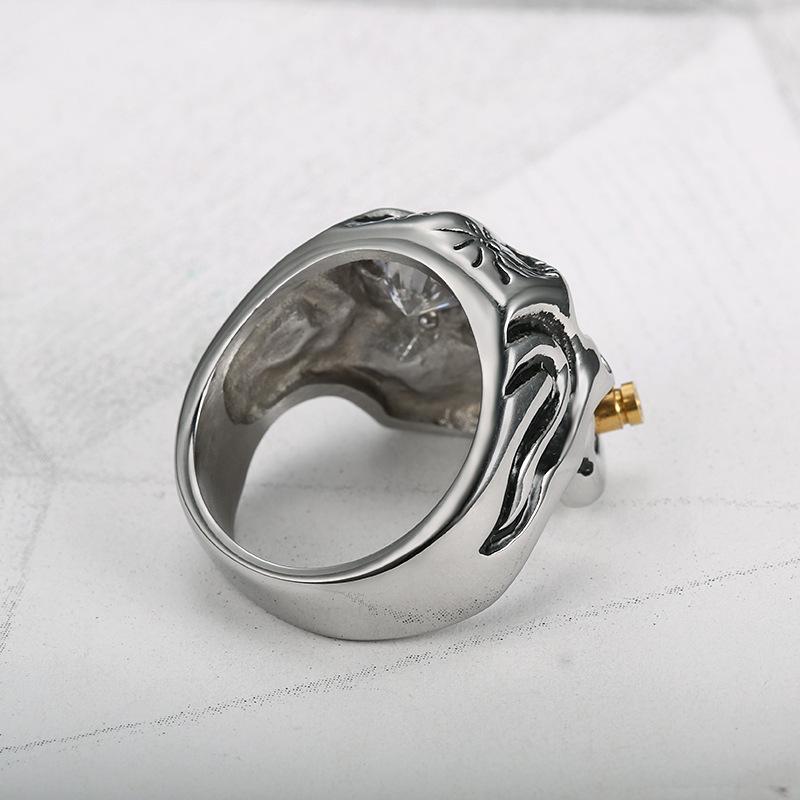Retro Herren Gold Pfeife Totenkopfring - Klassischer europäischer und amerikanischer Stil Edelstahl