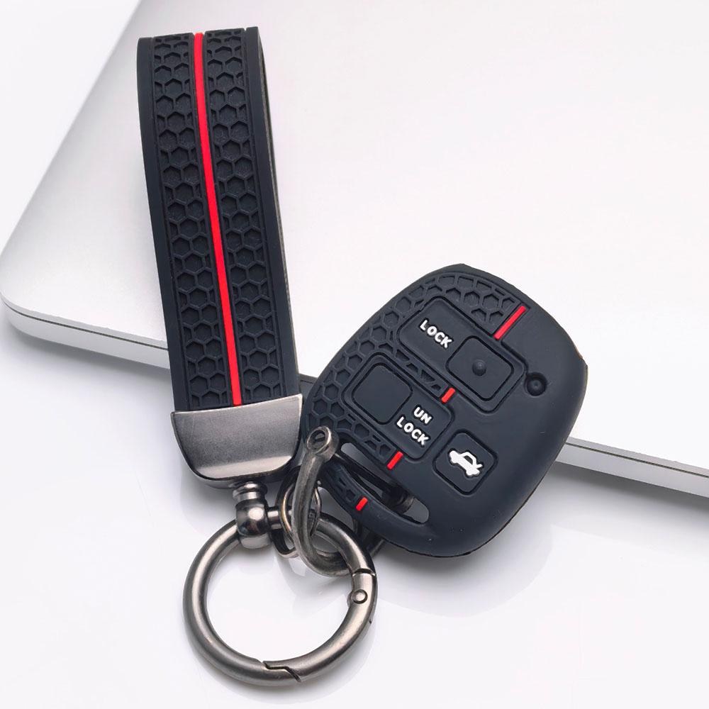 Silicone Key Fob Cover with Matching Wrist Strap Fit for Toyota Camry Corolla RAV4 Highlander Matrix Sequoia Sienna, Fits Toyota Camry Corolla RAV4
