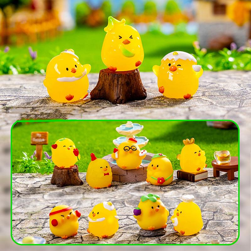 Cartoon Cute Noctilucent Yellow Chicken Ornaments Creative Resin Crafts Creative Cartoon Animal Model Decoration Accessories