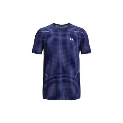 Seamless Plaid Training Round Neck Short Sleeve T-Shirt Men Tops Blue 1376921-468