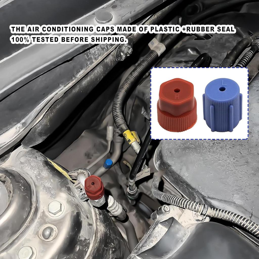 10Pcs R134a Cap A/C Cap 13mm & 16mm Air Conditioning Service AC System Charging Port Caps, 5 Sets Blue Low Side and 5 Sets Red High Side
