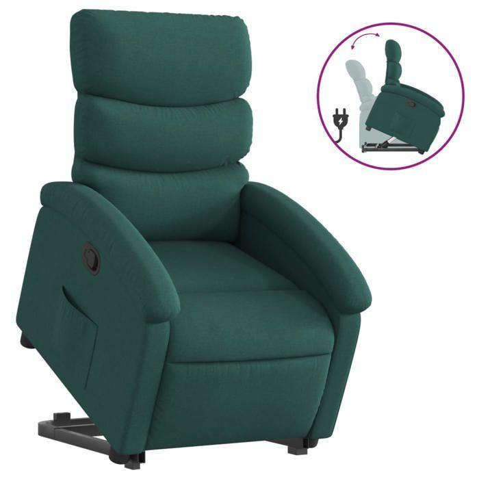 VidaXL Fauteuil inclinable vert foncé tissu, chaise inclinable, fauteuil inclinable pour personnes âgées, fauteuil releveur 3203984