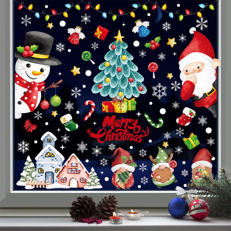 Hand-Painted Electrostatic Christmas Window Stickers: Santa Claus & Tree Decals for Holiday Decor