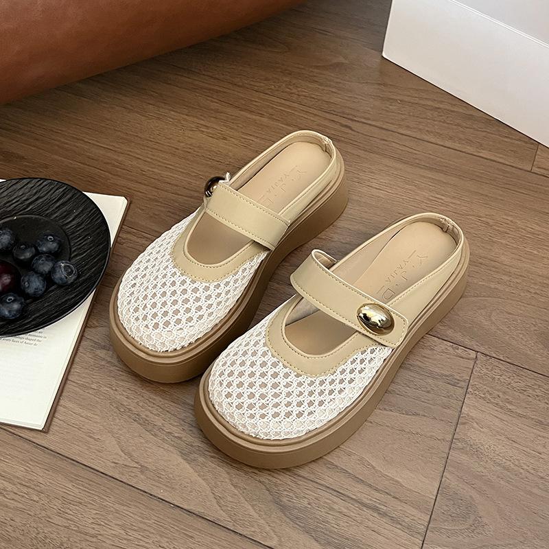 

Серебристая сетка, толстая подошва, сумка-голова, полушлепанцы женские, для улицы, увеличивающие рост, лето 2025, новинка, с юбкой, крутые шлепанцы 40 хаки