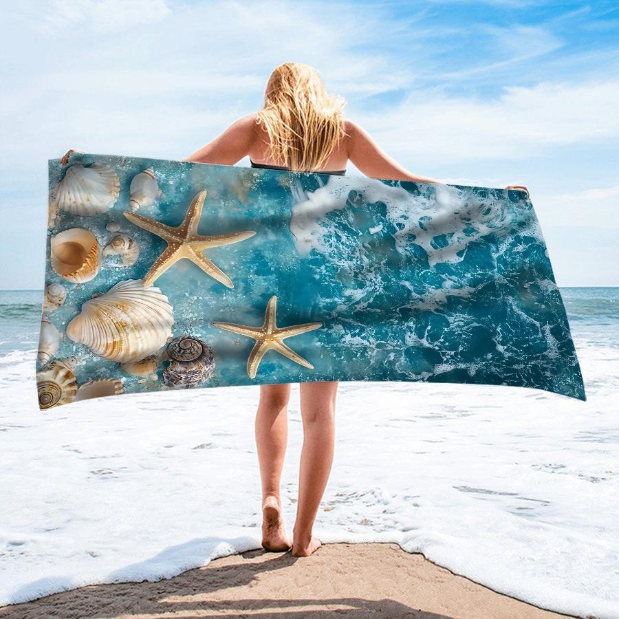 Minimal Sea Turtle Seahorse Print Beach Towel Ocean Art Beach Blanket Soft Quick Dry Absorbent Sand Free Swim Towel W30*H60(CM)