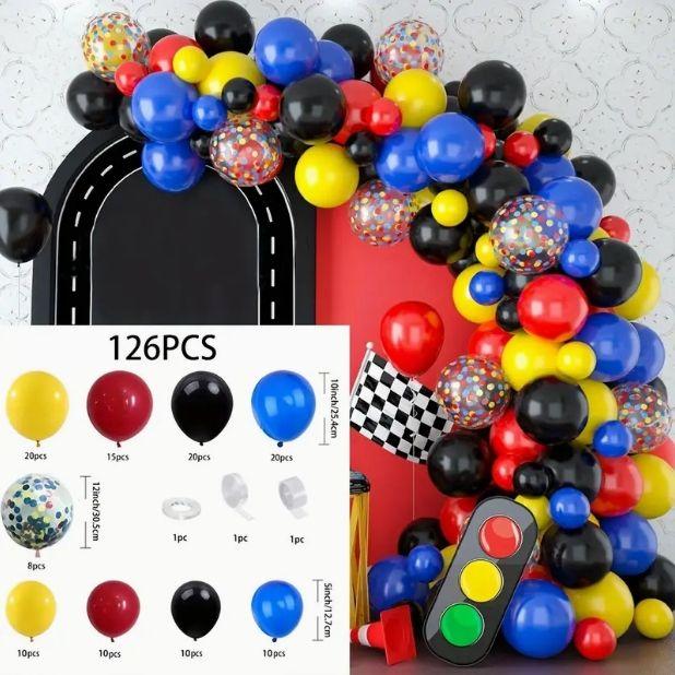 Rennstrecken-Thema Latex-Ballon-Set Dekoration - Dekoration für die Geburtstagsfeier von Jungen