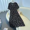 A Plus-size Women's V-neck Short-sleeved Polka Dot Dress with Pleated Summer Style