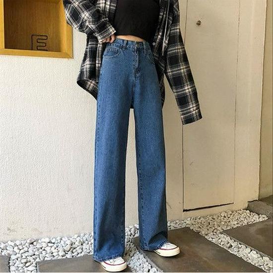 

Women s High-Waisted Slimming Wide-Leg Smoke Grey Jeans – Spring/Autumn 2026 Floor-Length Pants Dark Blue