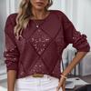 Women's Loose And Comfortable Sequin Sweater Solid Color Long Sleeved Top