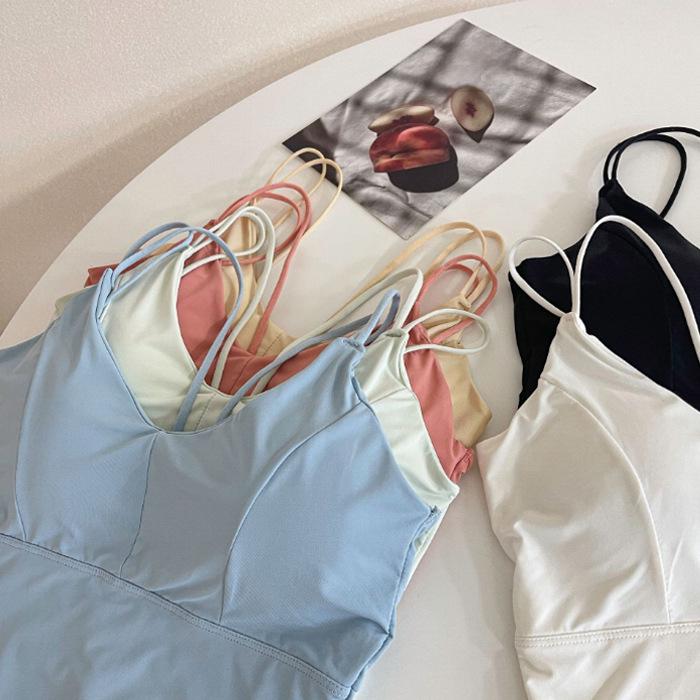 Breathable Seamless Ice Silk Summer Sling Top with Inner Pad and Beautiful Back Design