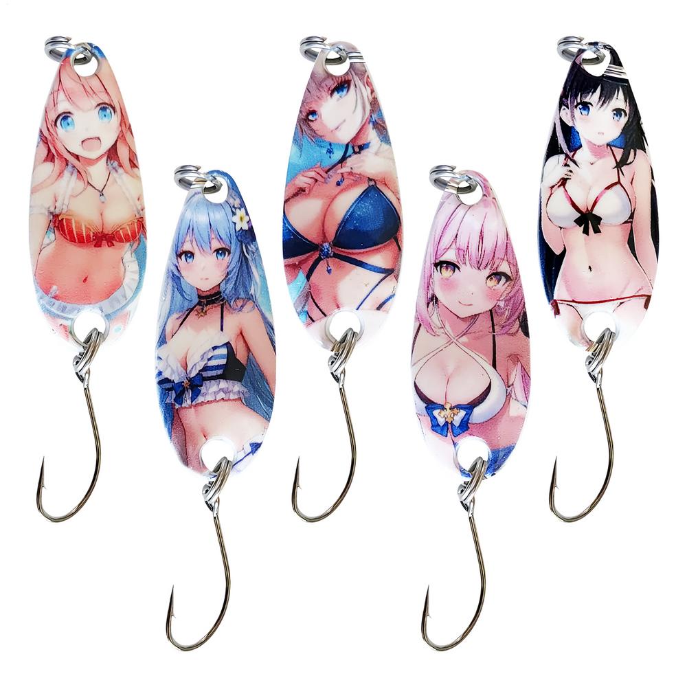 Spoon Fishing Lures Hard Freshwater Beach Girls Bait Sequins Lures 5 Pieces For Bass Crappie Catfish Walleye Salmon Trout