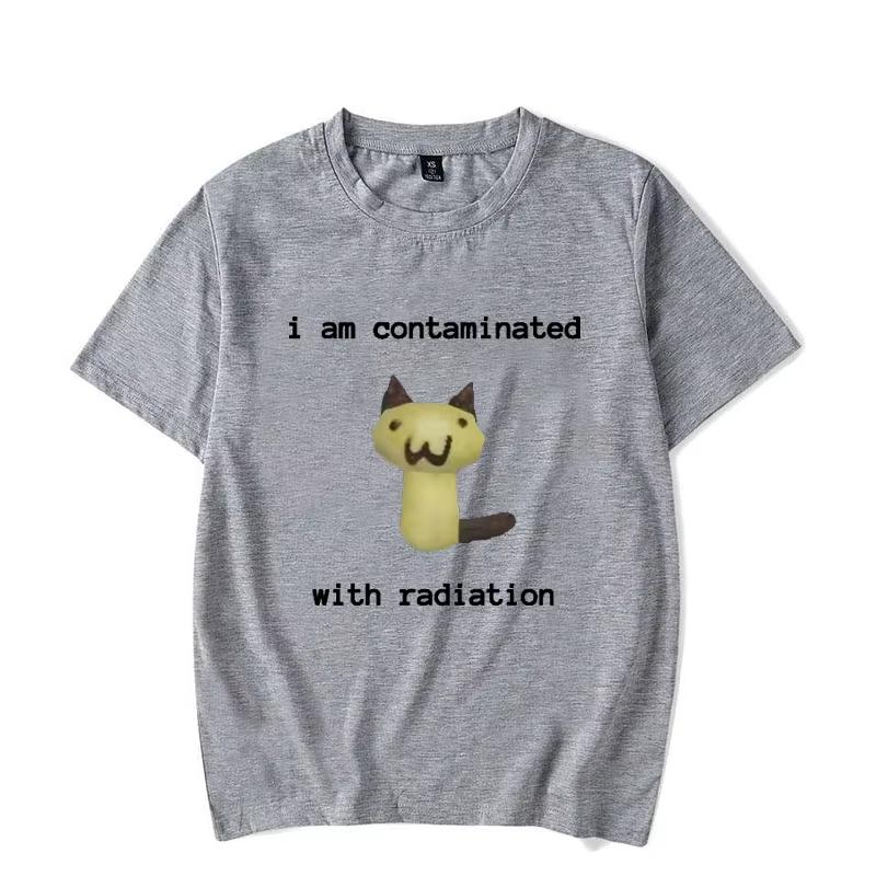 Ik Was Besmet Met Straling Grappig Kat T-shirt Korte Mouwen Unisex En Unisex Retro T-shirt Ronde Hals T-shirt