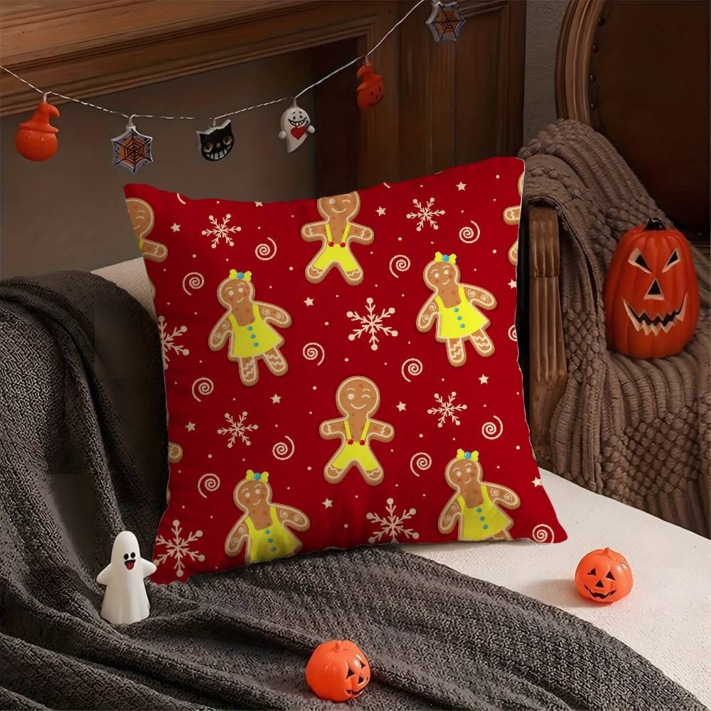 Cute Gingerbread Man Christmas Pillow Case Short Plush Double-sided Print Square Throw Pillow Covers Sofa Home Cushion Decor