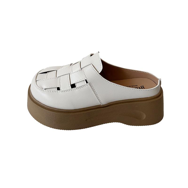 

Baotou hollowed out outside wearing a pedal of slippers for women 2025 summer Korean version of the new thick-bottomed lazy woven cool slippers for w 35