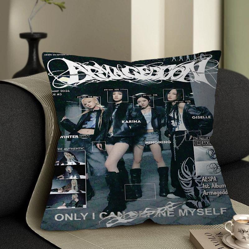 KPOP Koreansk Tjejgrupp A-AespaS Kuddfodral Kuddöverdrag Bil Prydnadskuddfodral För Soffa Bil Julklapp 40x40cm 45x45cm
