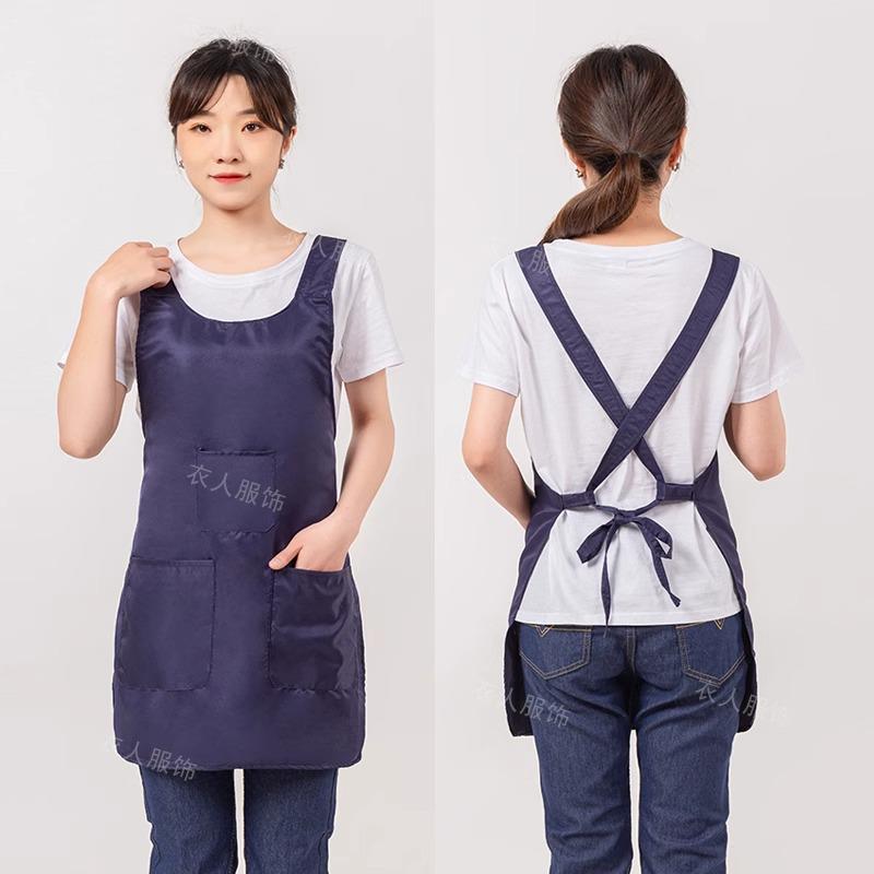Women's Hair-Resistant, Stain-Proof Sleeveless Apron with Hat - Solid Color and Embroidered Design
