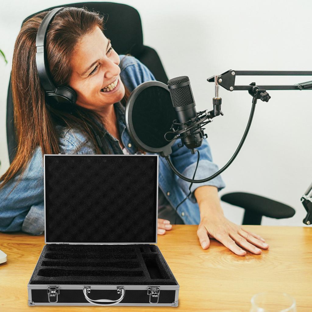 1 Portable Handheld Microphone Protective Case Hard Box Shockproof Dustproof Mic Organizer with Handle for Travel Outdoor