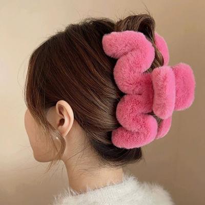 Women Hair Claw Solid Color Soft Fluffy Plush Anti-slip Strong Claw Lighweight Portable Lady Hair Gripper Hair Organization Clamp