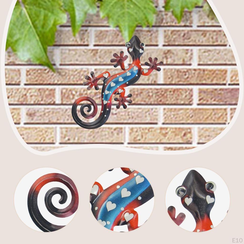 Metal Gecko Wall Art 2D Hanging Artwork,Art Decoration Ornament for Porch Cafe Patio Home