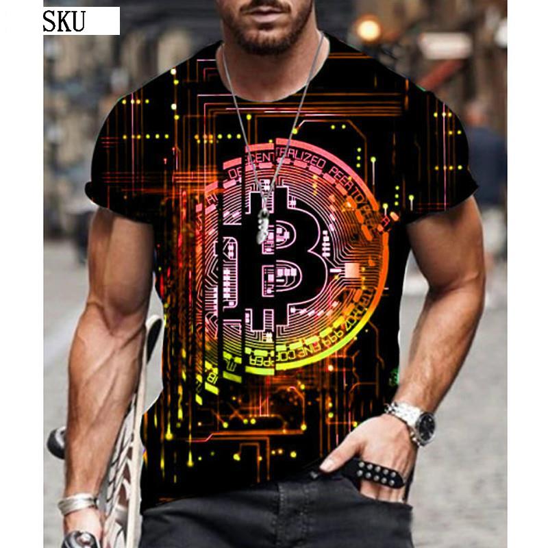 Fashion Bitcoin Graphic 3D Pringting Men's T Shirt Summer Streetwear Round Neck Short Sleeve Casual Loose Tops Tee Men Clothing