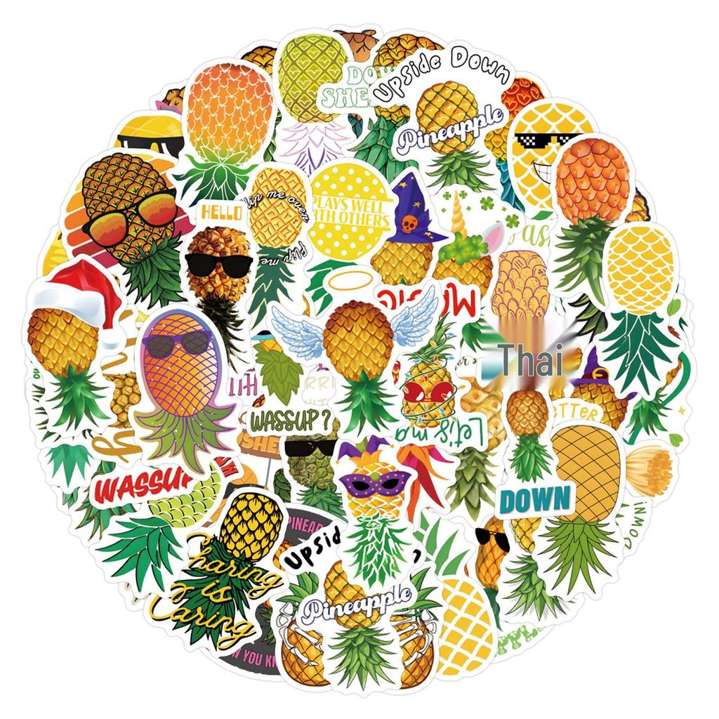 55 Cartoon Upside Down Pineapple Funny Graffiti Stickers for Suitcases, Water Bottles, and Scooters