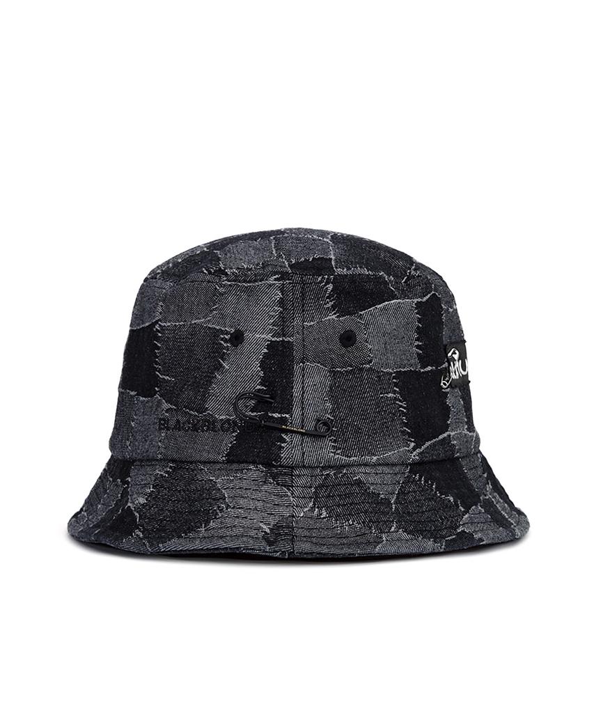 BLACKBLOND Vividi Defereration Patchwork Denim Bucket Hat (Black)