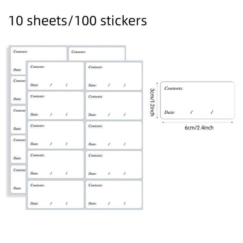 

100pcs/10 sheets Waterproof Removable Freezer Labels-No Residue White Sticky Notes for Kitchen Organization,Jars& Pantry Storage