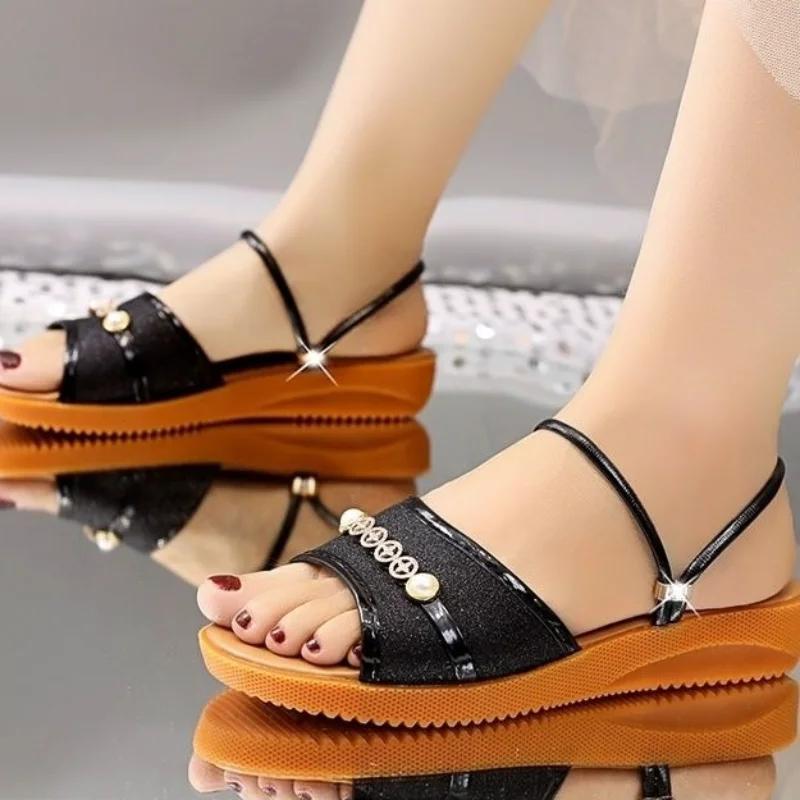 Fashion With Low Heels Open Toe Women's Sandals Daily Korea Original Shoe Wholesale Comfort Cheap Liquidation 2025 Luxury Ladies Shoes
