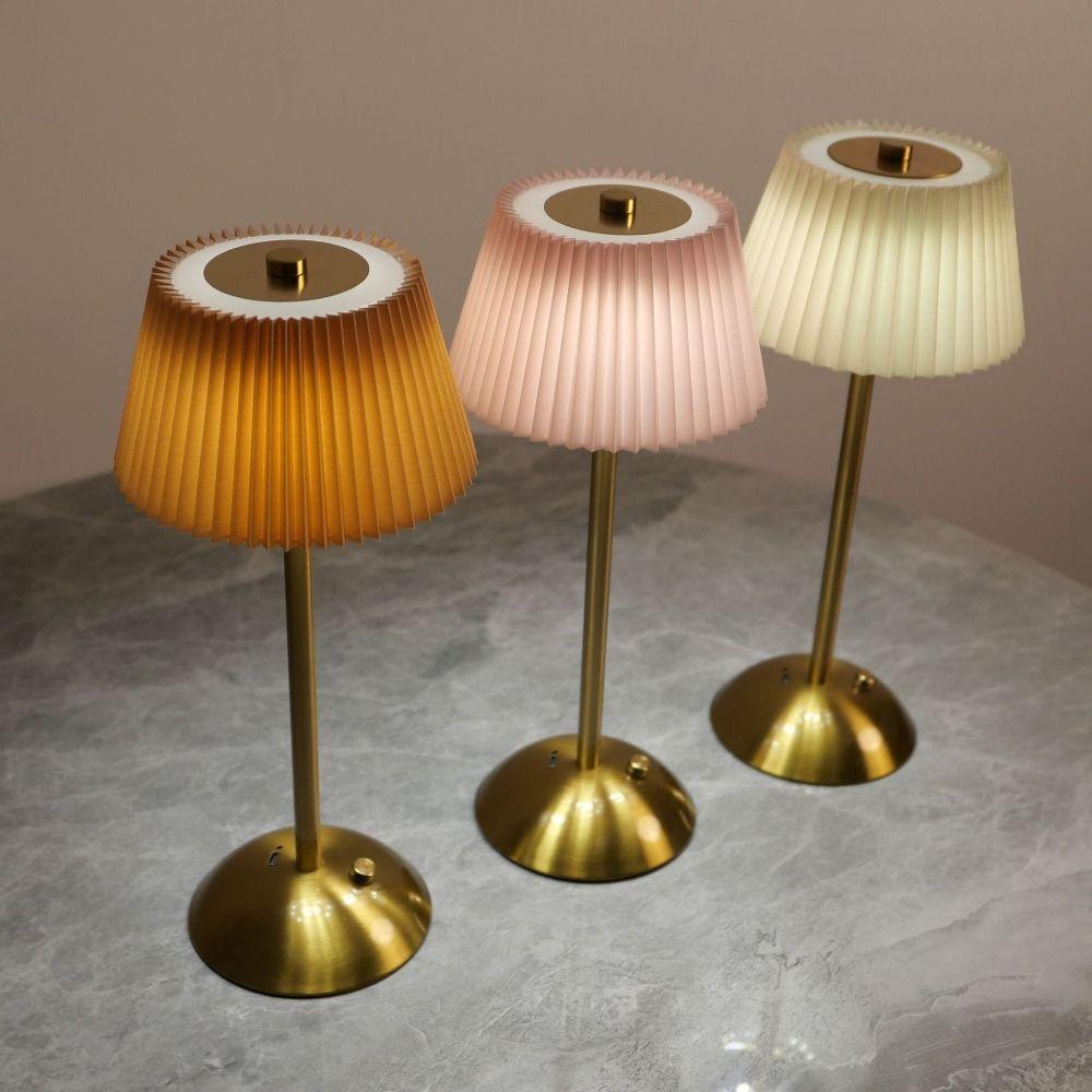 3 Color Lights Small Pleated Table Lamp Touch Control Nightstand Light Desk Ambient Light  Bedroom