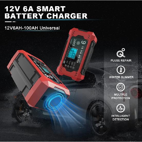 Chargeur de Batterie de Voiture 6A 12V Dispositif de Charge de Batterie de Voiture et de Moto Batterie Plomb-acide Réparation Intelligente Écran LCD