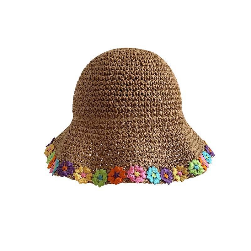 

1pc Women Summer Sun Hat Straw Women Bucket Hat with Flowers Lady Summer Hat Wave Brim Bucket Cap Female Straw Hats Beach Panama One Size коричневий