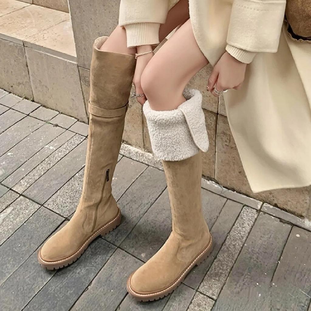 Long tube boots for women 2025 new autumn over knee snow boots knight boots with plush thick heels and slim boots