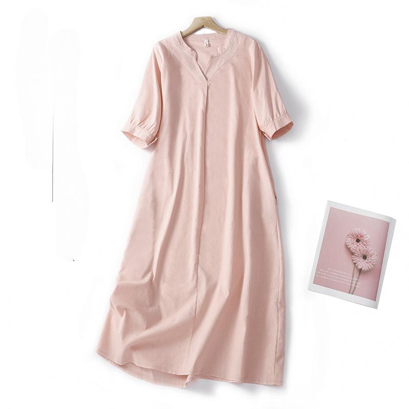 

Модное Свободное Женское Ретро Японское Длинное Платье с Коротким Рукавом 2XL розовый