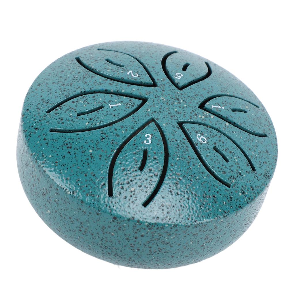 Miniature Steel Tongue Drum 3 Inch 6 Notes Rain Drum Percussion Instrument for Outside Garden Dark Green
