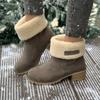 Large size 2024 winter medium boots two wear round head suede thick heel large cotton snow boots women's Martin boots